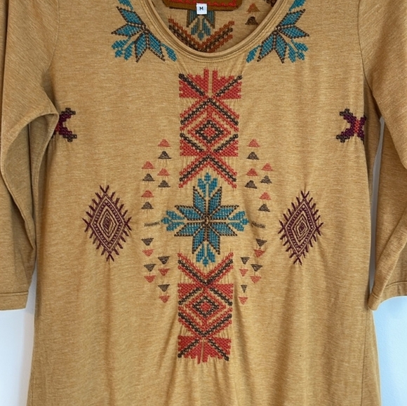 JOHNNY WAS Gillian Tunic Mustard Boho Southwestern Embroidered Top Women‎ Medium - Picture 3 of 9